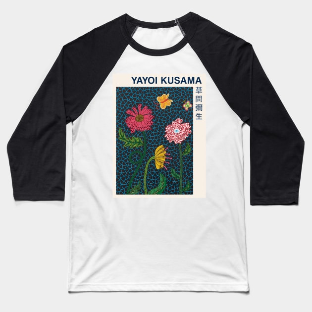 Yayoi Kusama Flower Exhibition Baseball T-Shirt by VanillaArt